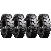 set of 4 33x9-16 (12-16.5) traxter heavy duty solid rubber skid steer tires - 8x8 bolt rim