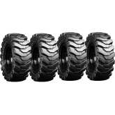set of 4 33x12-16 (12-16.5) traxter heavy duty solid rubber skid steer tires - 8x10.75 bolt rim