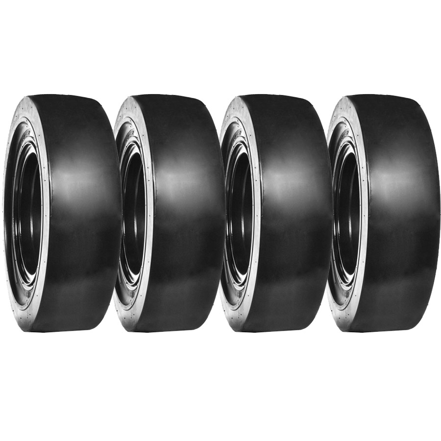 set of 4 30x9-16 (10-16.5) extreme duty traxter smooth solid rubber skid steer tires - 8x8 bolt rim