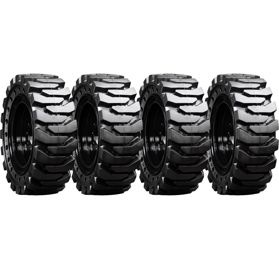 set of 4 33x12-20 (12-16.5) traxter heavy duty solid rubber skid steer tires - 8 on 10.75" bolt rim