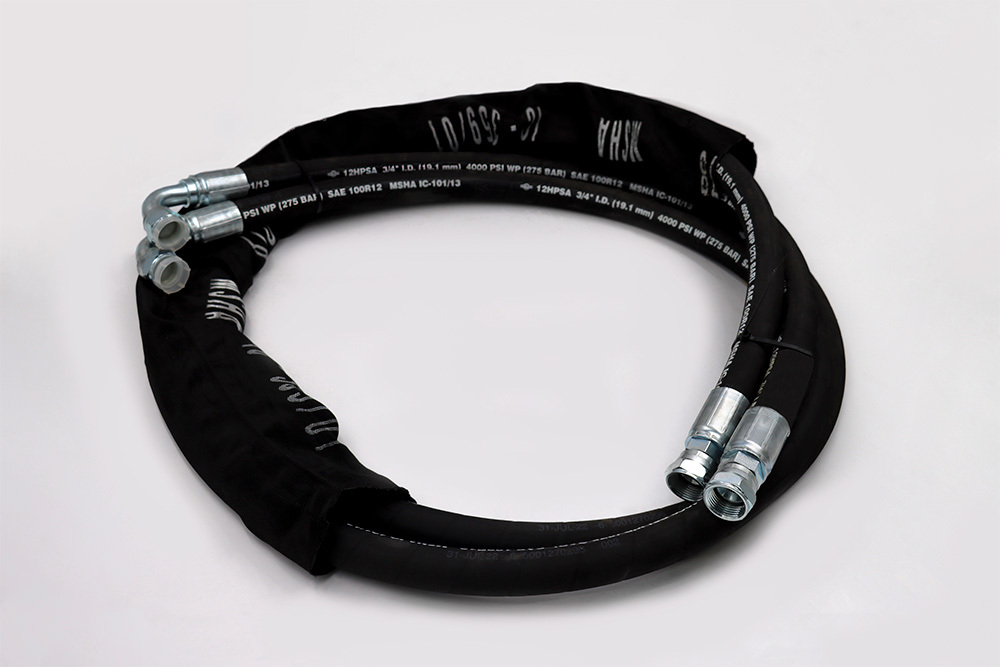 brush cutter excavator hose set assembly w/ sleeve 90 degree motor ends (severe duty mini ex cutters)