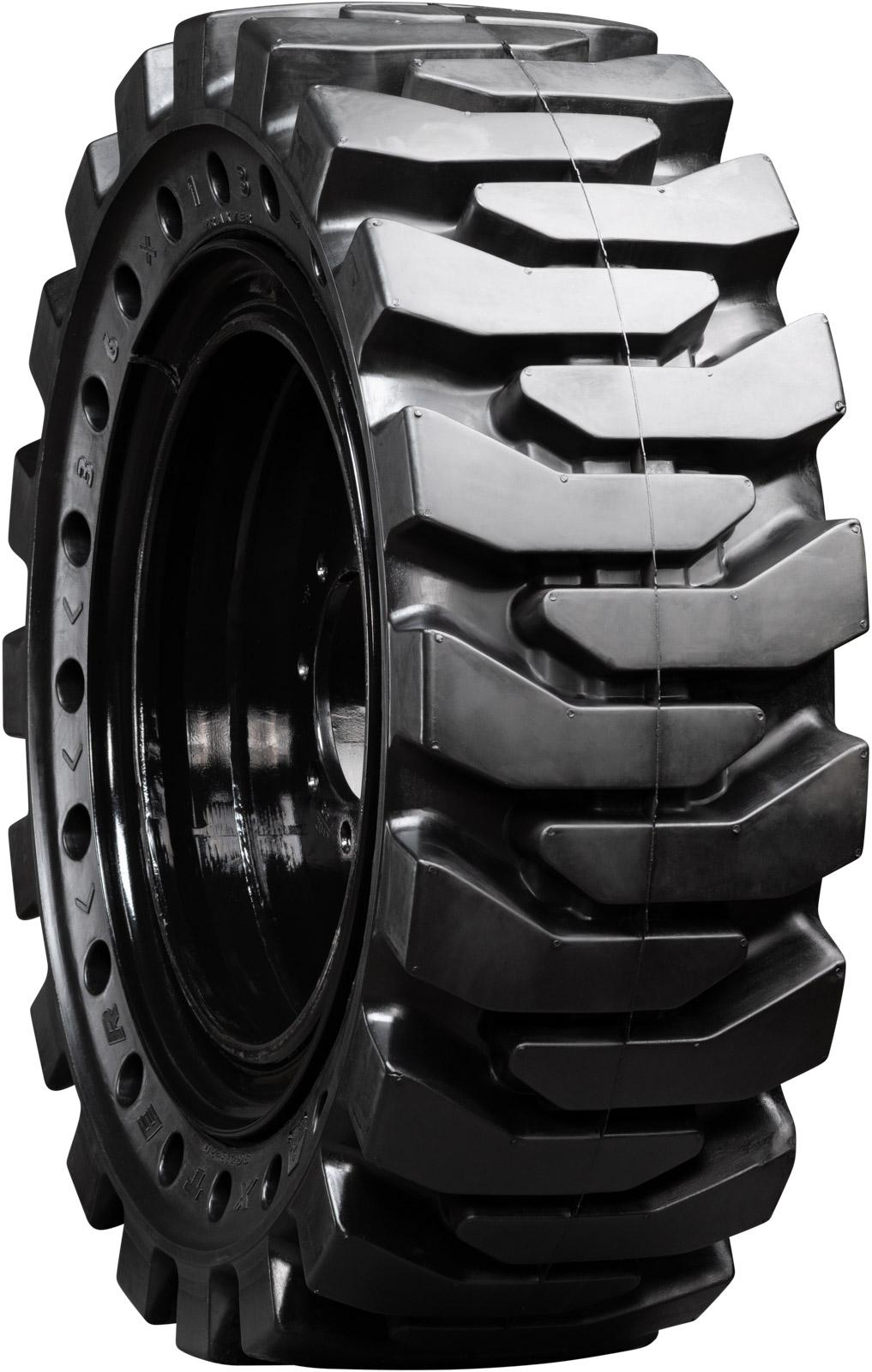 set of 4 36.5x12-20 (14-17.5) solid traxter skid steer tires with 8x8 bolt rims