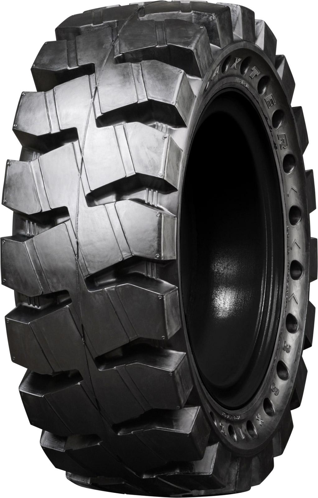 set of 4 traxter 33x12-18 (12-16.5) extreme duty non-directional solid rubber skid steer tire - 8x8 bolt rim