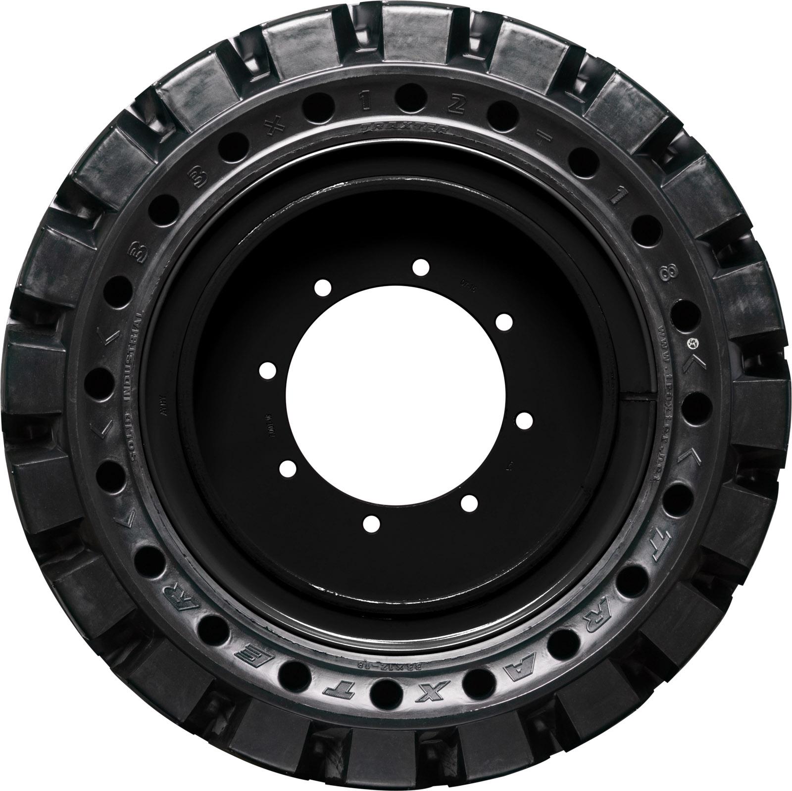 set of 4 traxter 33x12-18 (12-16.5) extreme duty non-directional solid rubber skid steer tire - 8x8 bolt rim