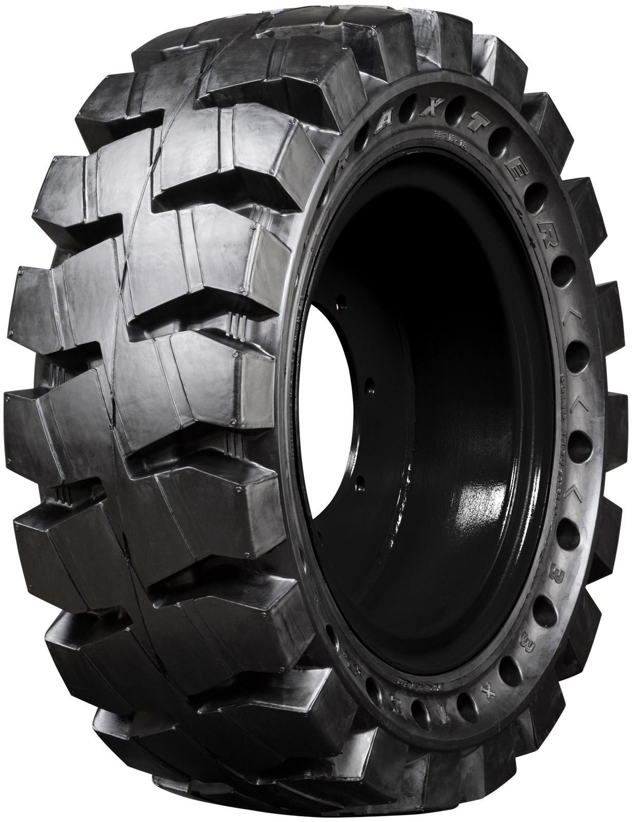 set of 4 traxter 33x12-18 (12-16.5) extreme duty non-directional solid rubber skid steer tire - 8x8 bolt rim