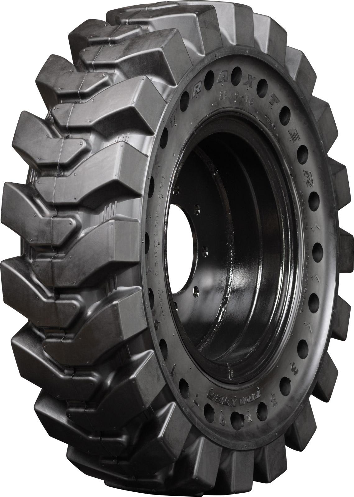 set of 4 33x9-16 (12-16.5) traxter heavy duty solid rubber skid steer tires - 8x8 bolt rim