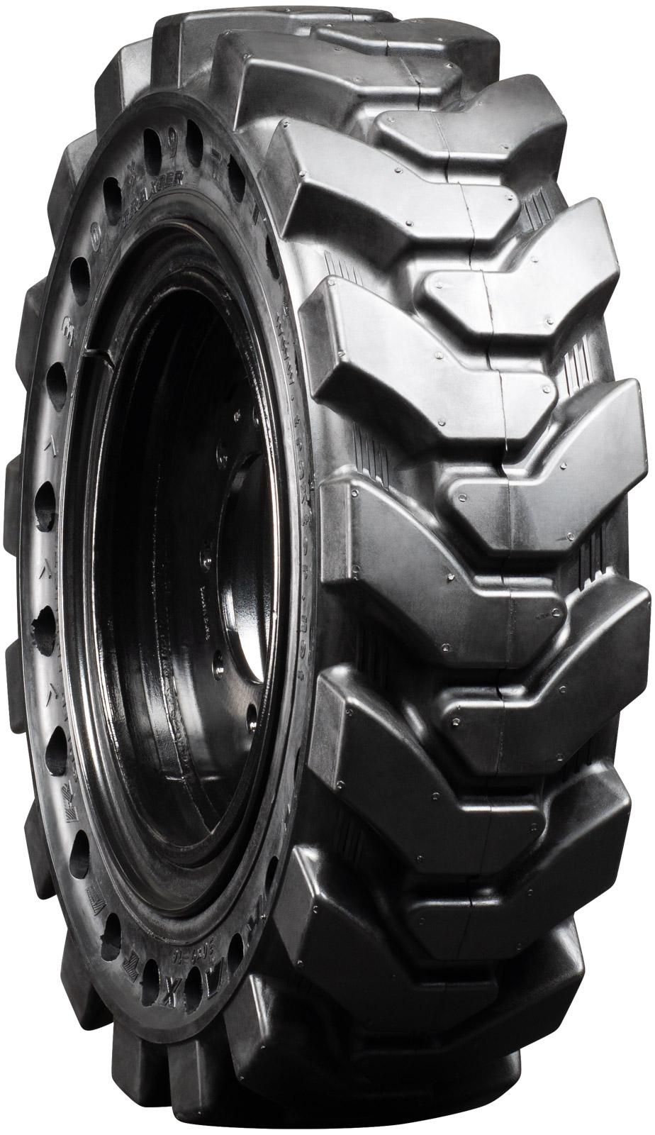 set of 4 30x9-16 (10-16.5) traxter heavy duty solid rubber skid steer tires - 8x8 bolt rim