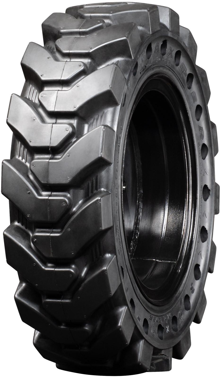 set of 4 30x9-16 (10-16.5) traxter heavy duty solid rubber skid steer tires - 8x8 bolt rim