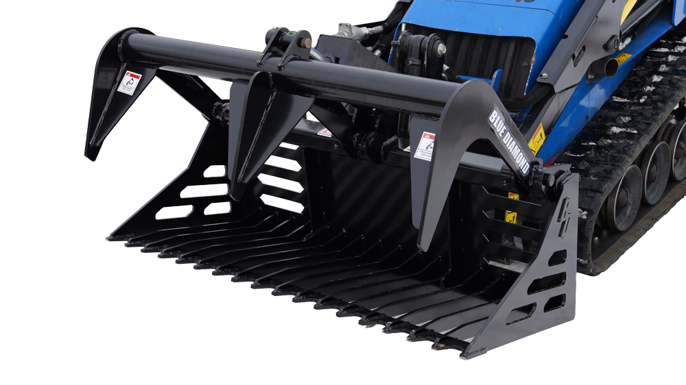 mini skid steer rock grapple bucket | blue diamond