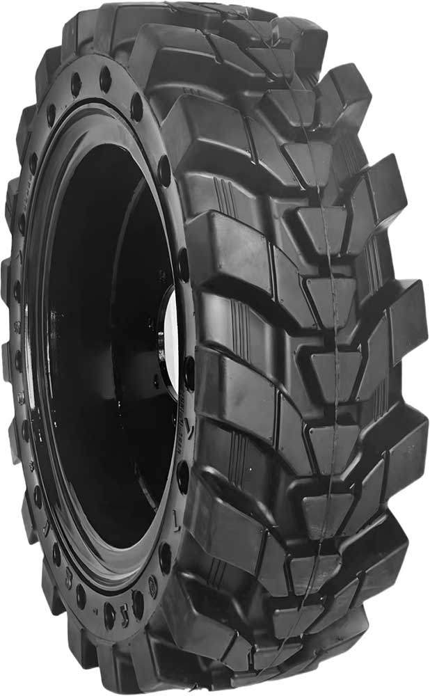 thumbnail interactive-video image 1 of Radmeister 12x16.5 / 33x12-20 Solid Skid Steer Tires On Rims – 4-Pack – Fits Bobcat, Case, Cat 1 of 4