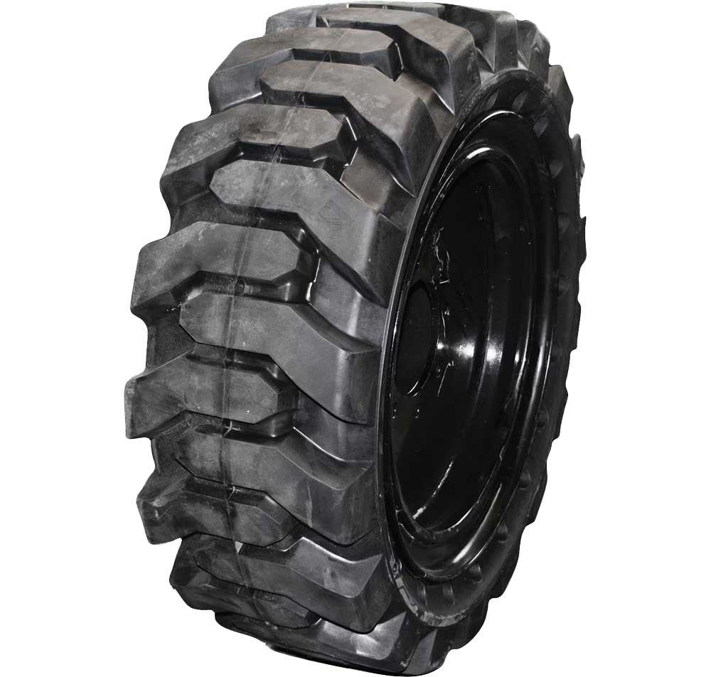set of 4 33x12-20 (12x16.5) extreme duty vertex solid rubber skid steer tires - 8x8 bolt rim